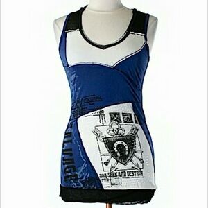 Salvage Brand Blue & White Sleeveless Tunic Top / Dress w/ Hoodie